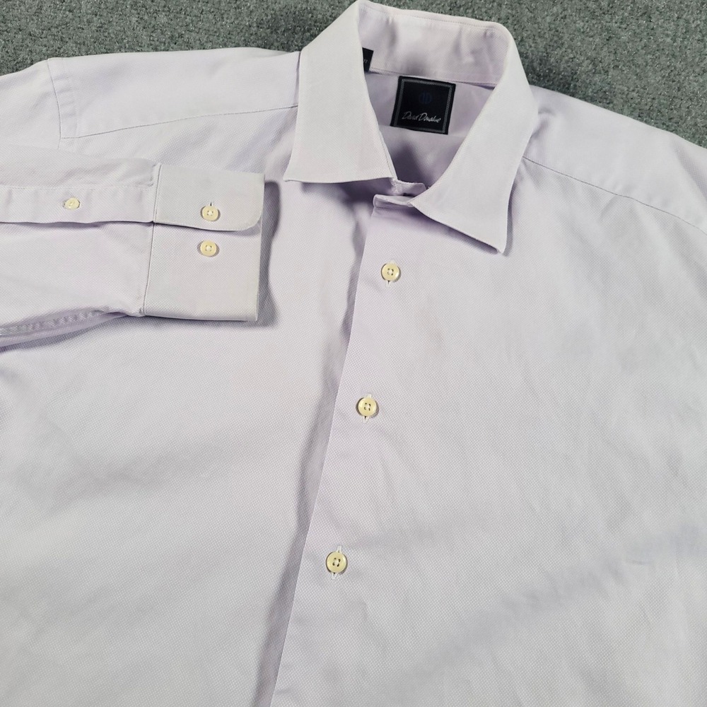 David Donahue Dress Shirt Mens 17 34/35 Light Purple Textured Cotton Long Sleeve
